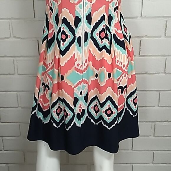Gabby Skye Multicolor Abstract Pleated Fit & Flare Dress Size 8 - Picture 7 of 12